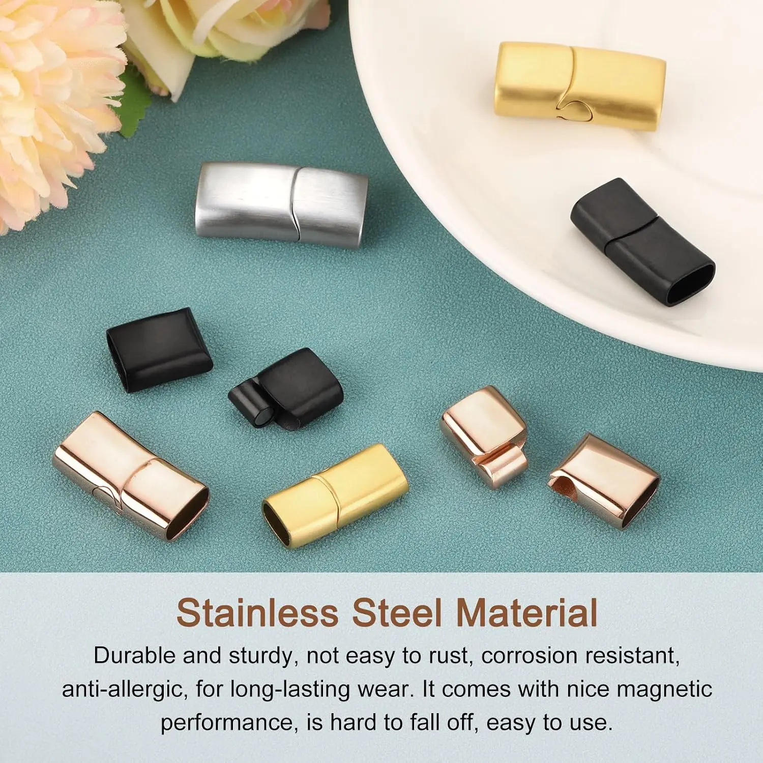 Stainless Steel Magnetic Clasps Hole 12*6mm 8*4mm 10*5mm For Leather Cord Bracelet Magnet Lace Buckle Diy Jewelry Making view 4