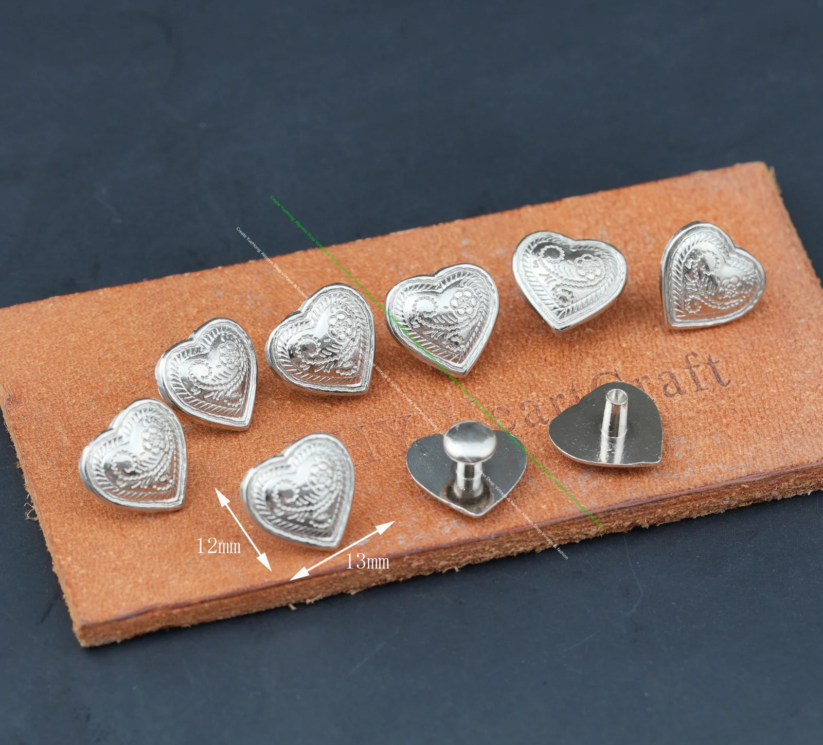 20pc 13*12mm Bling Sliver Floral Sweet Love Heart Handmade LeatherCraft Decor Conchos Set Rivet Stud Bag Hatband Decor