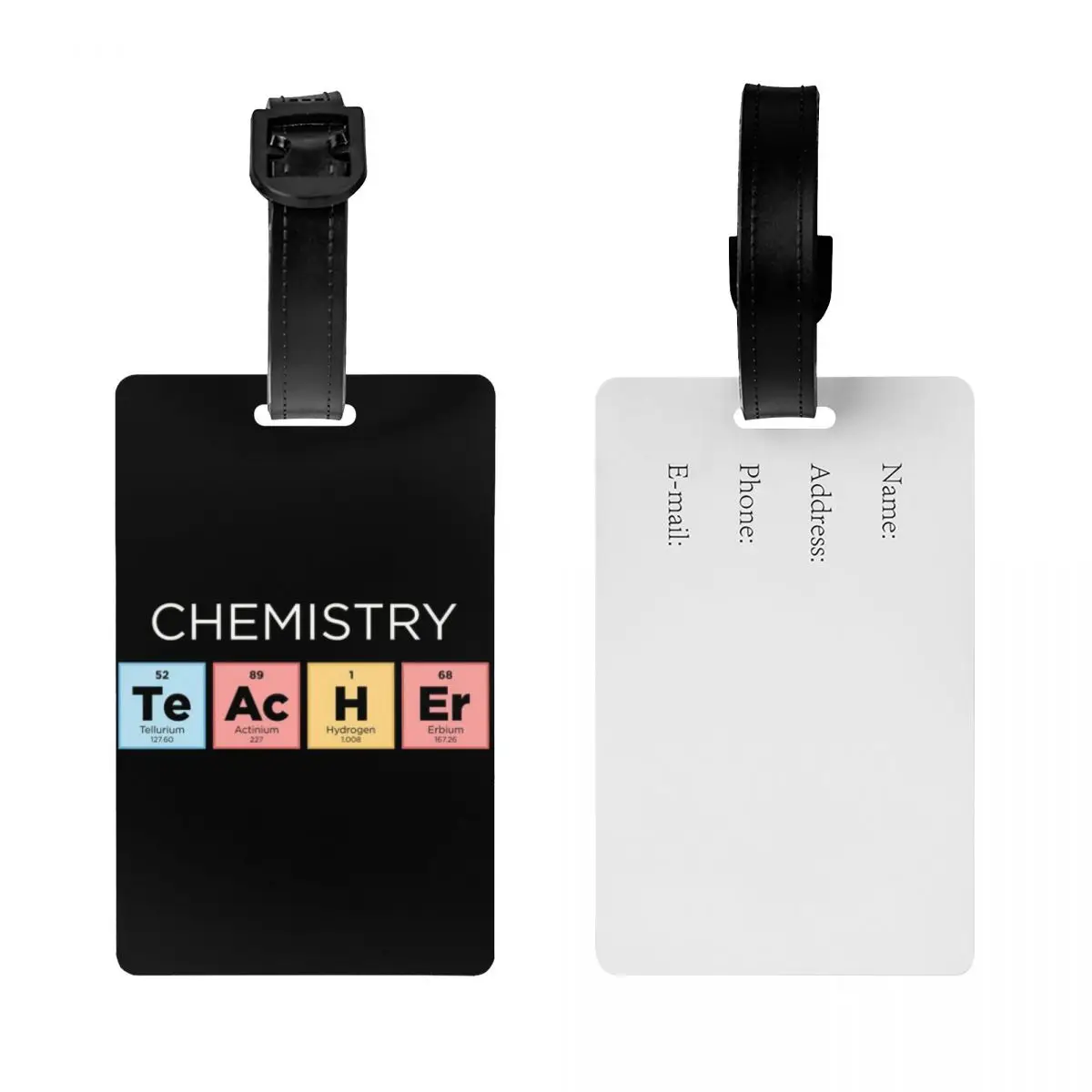 Custom Chemistry Teacher Periodic Table Luggage Tag Science Lab Tech Travel Bag Suitcase Privacy Cover ID Label