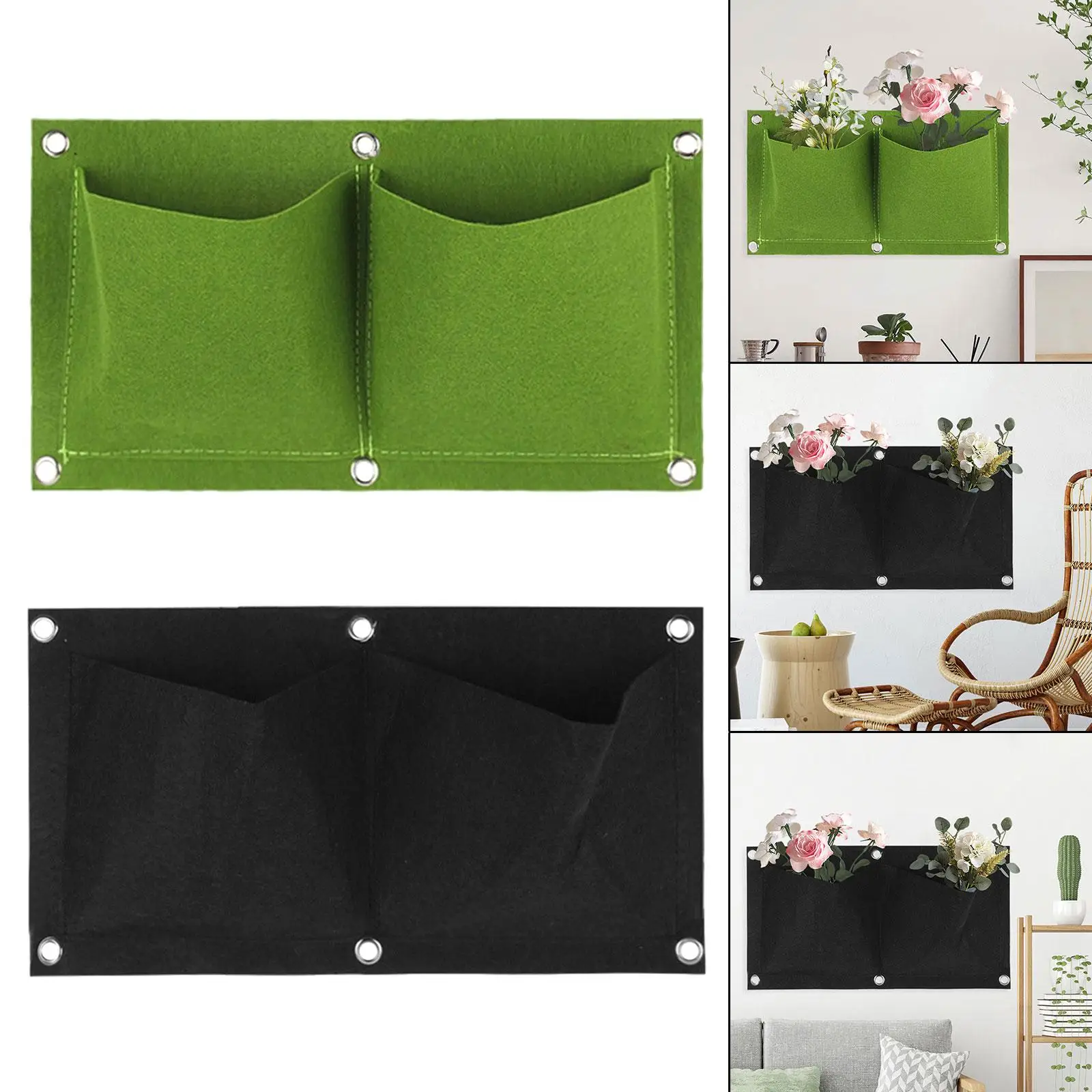 Saco de plantio para pendurar na parede, resistente, prático, 2 bolsos para pátio, porta de casa