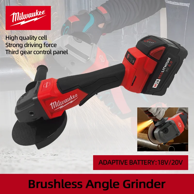 Milwaukee 125mm/100mm Brushless Angle Grinder 3 Gears Cordless Electric Polishing Variable Speed Cutting Machine 18V Power Tool