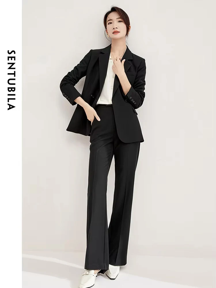 SENTUBILA 2023 Autumn Winter New Casual Jacket Blazer Wide Leg Pants Two-piece Elegant Women Pants Suit Office Outfit 133Z50003