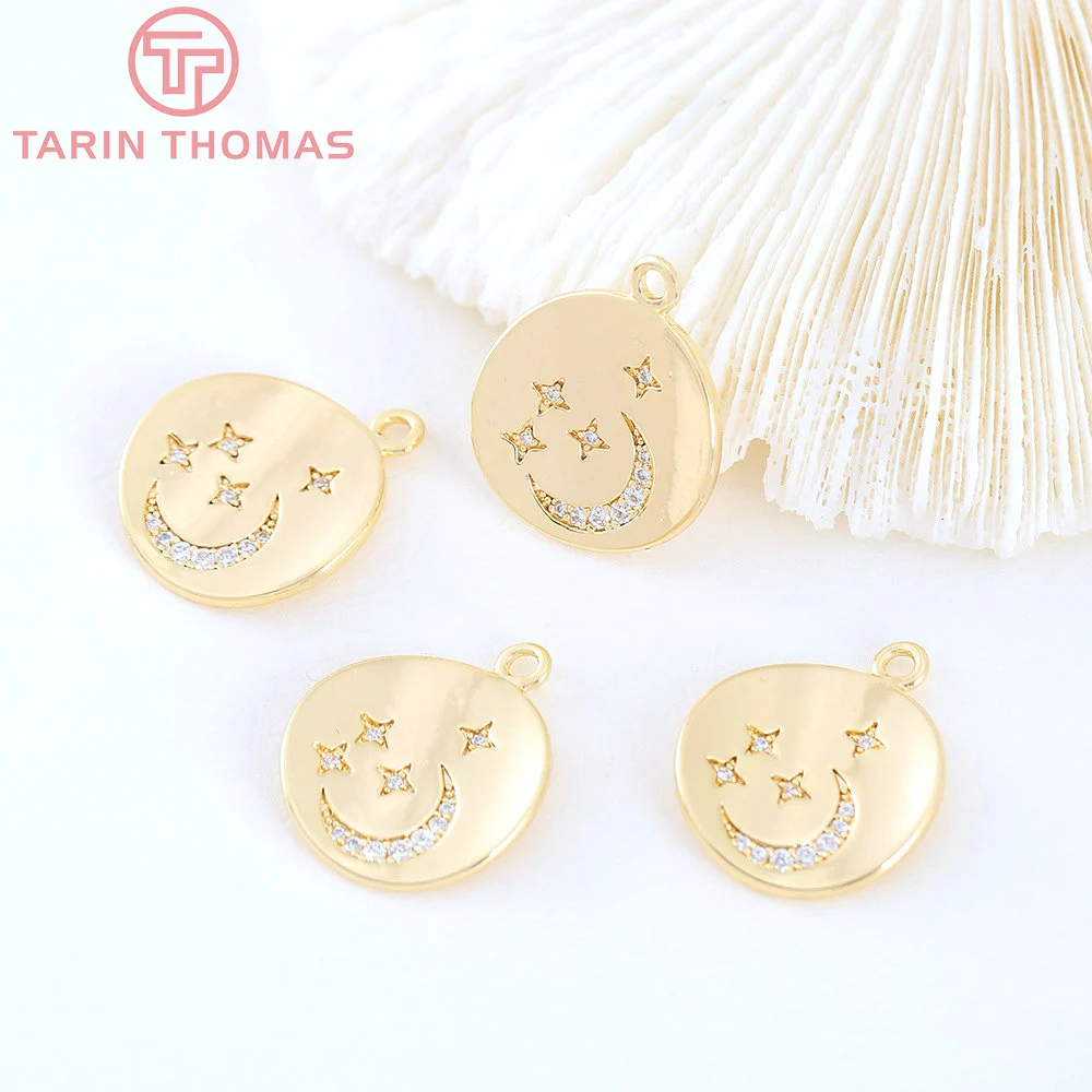 (5195) 4PCS 15x17MM 24K Gold Color Brass with Zircon Heart Charms Pendants High Quality DIY Jewelry Making Findings Accessories