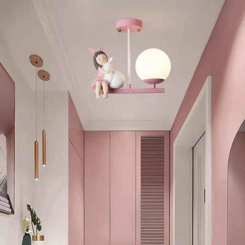 

Children's Room Bedside Ceiling Lamp Girl Boy Ceiling Lights Cartoon Rabbit Baby Pink Hanging Lamps Home Decor Lighting Fixtures