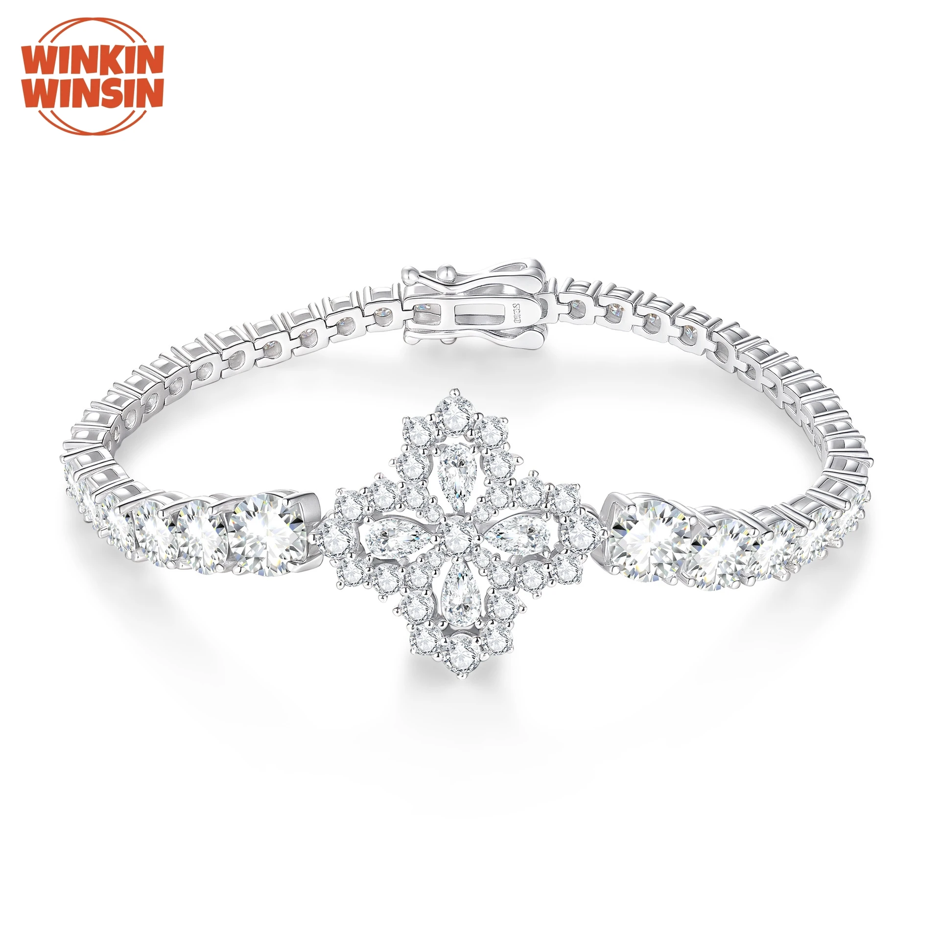 

Winkin Winsin Jewelry Brand GRA Certificate Full Moissanite Diamond Gemstones Flower Bracelet 925 Silver Chain Bangle Women
