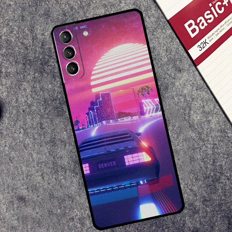 Synthwave 80s Retro Car Cover For Samsung Galaxy S24 Ultra S23 S22 S20 S21 FE S8 S9 S10 Plus Note 10 20 Ultra Case