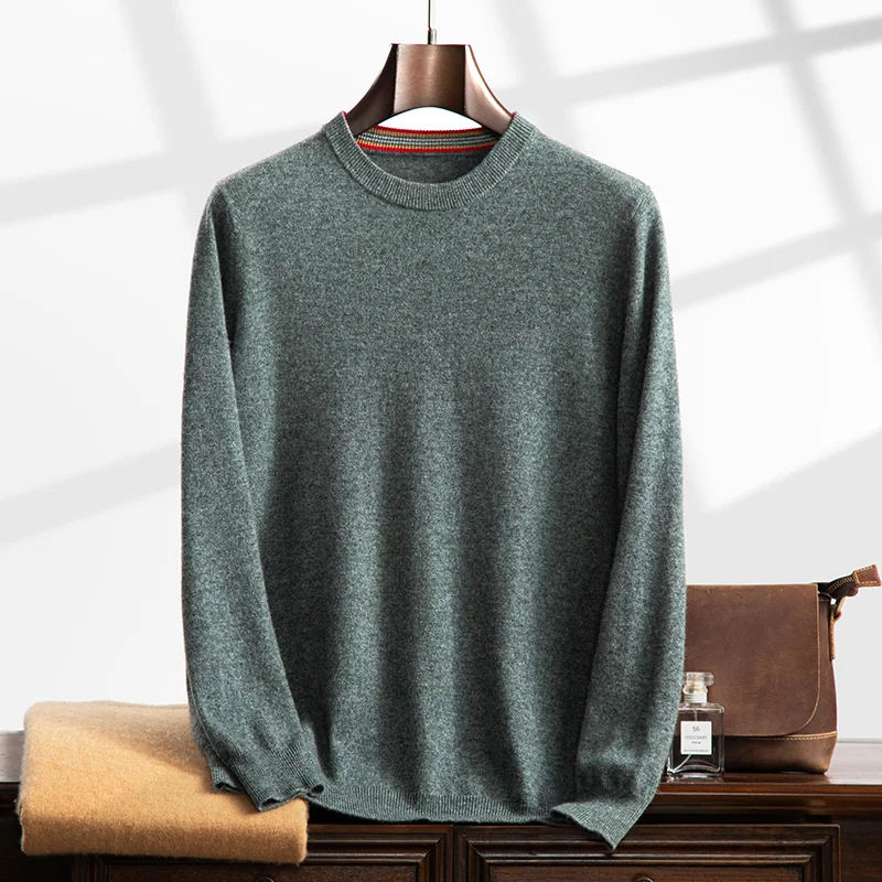 Pure color autumn and winter new 100% cashmere men's o collar sweater loose pullover warm knit solid color long sleeve top