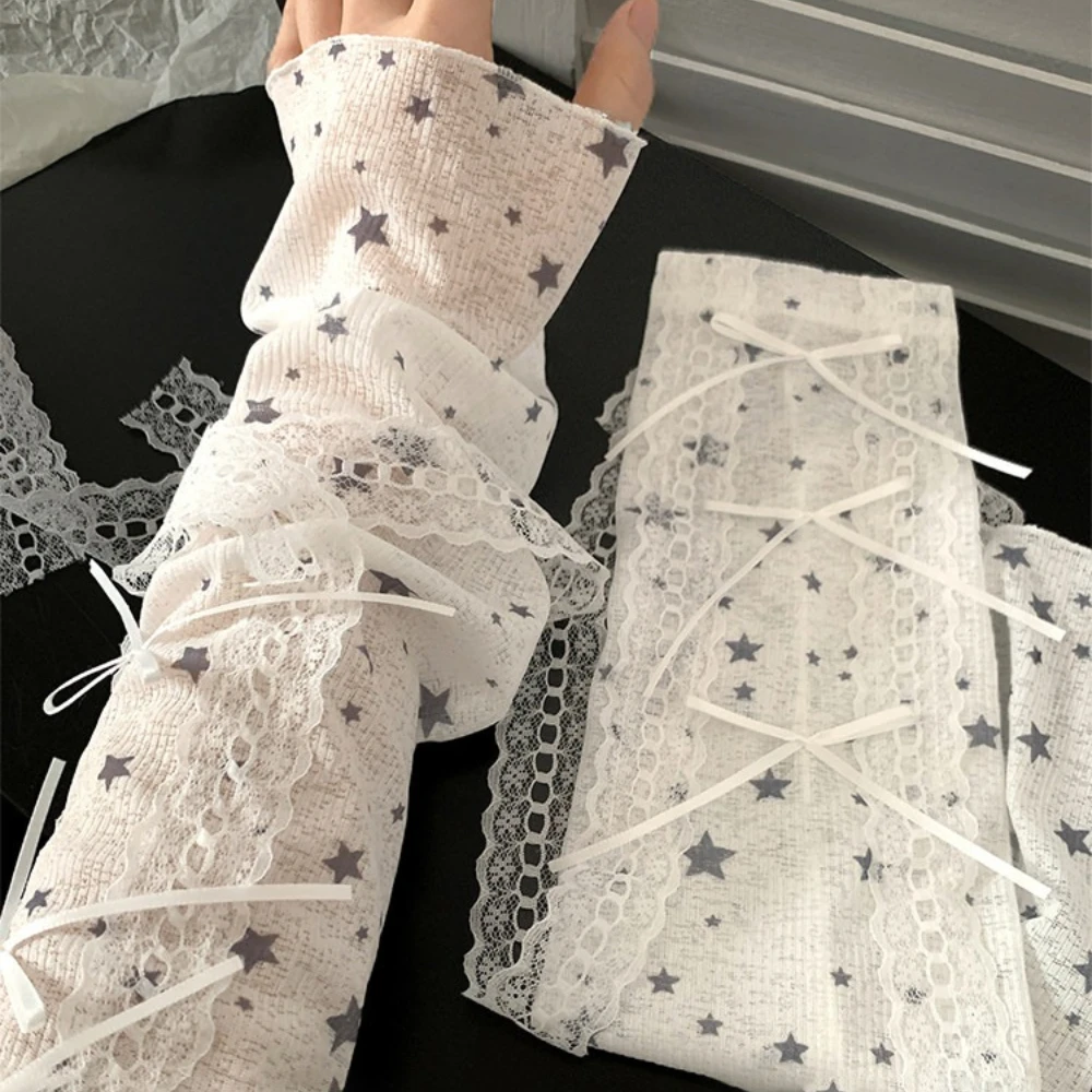 

Cute Star Ins Lace Ice Silk Sun Protection Arm Sleeves American Sweetheart Tie Straps Arm Sleeves Outdoor Cycling Arm Sleeves