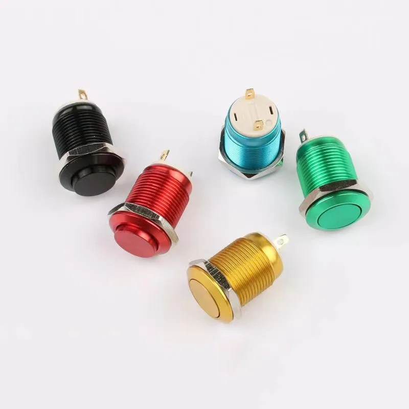 Interruttore a pulsante in metallo color ossidato da 12 mm, ripristino automatico, pulsante di avvio impermeabile, ossido di alluminio