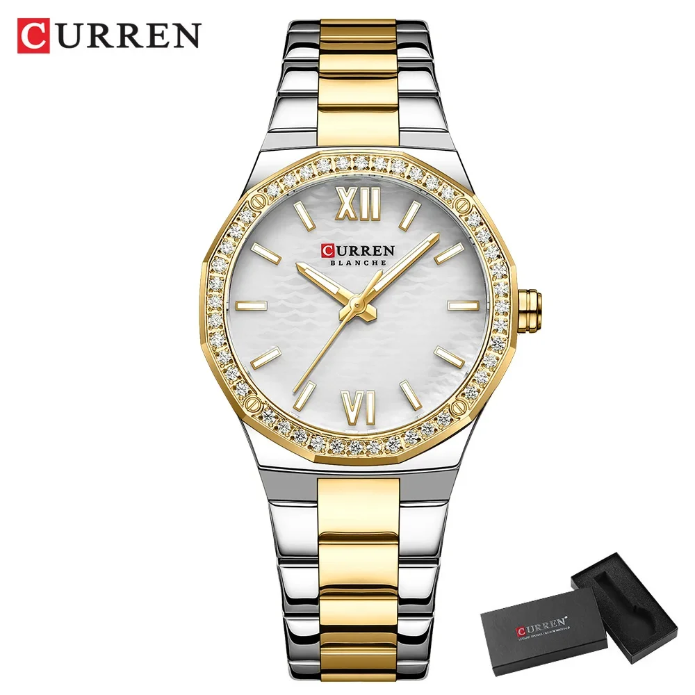 Damenuhr CURREN 2025, romantisches Luxus-Zifferblatt mit Strasssteinen, Edelstahlband, schlanke Armbanduhr für Damen, wasserdicht 9