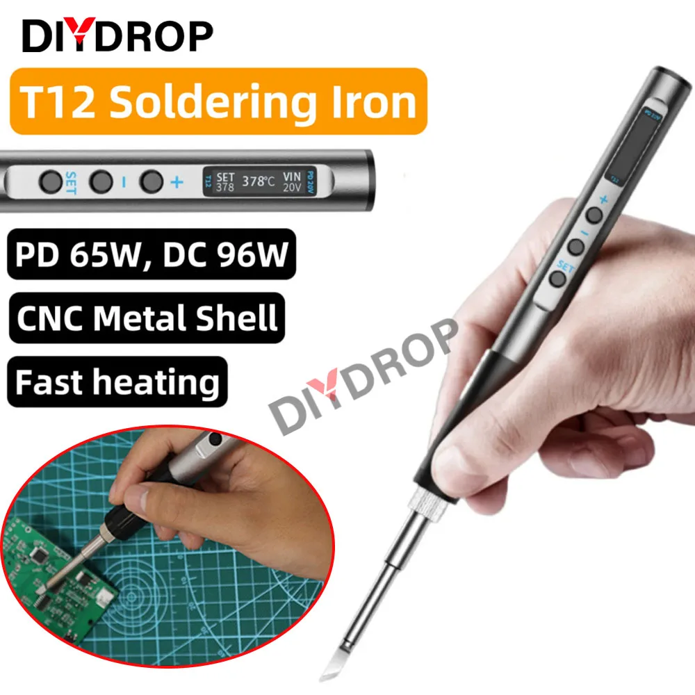 Portable T12 Electric Soldering Iron PD 65W DC 72W CNC Metal Body Temperature Adjustable Solder PCB Welding Station Fast Heating