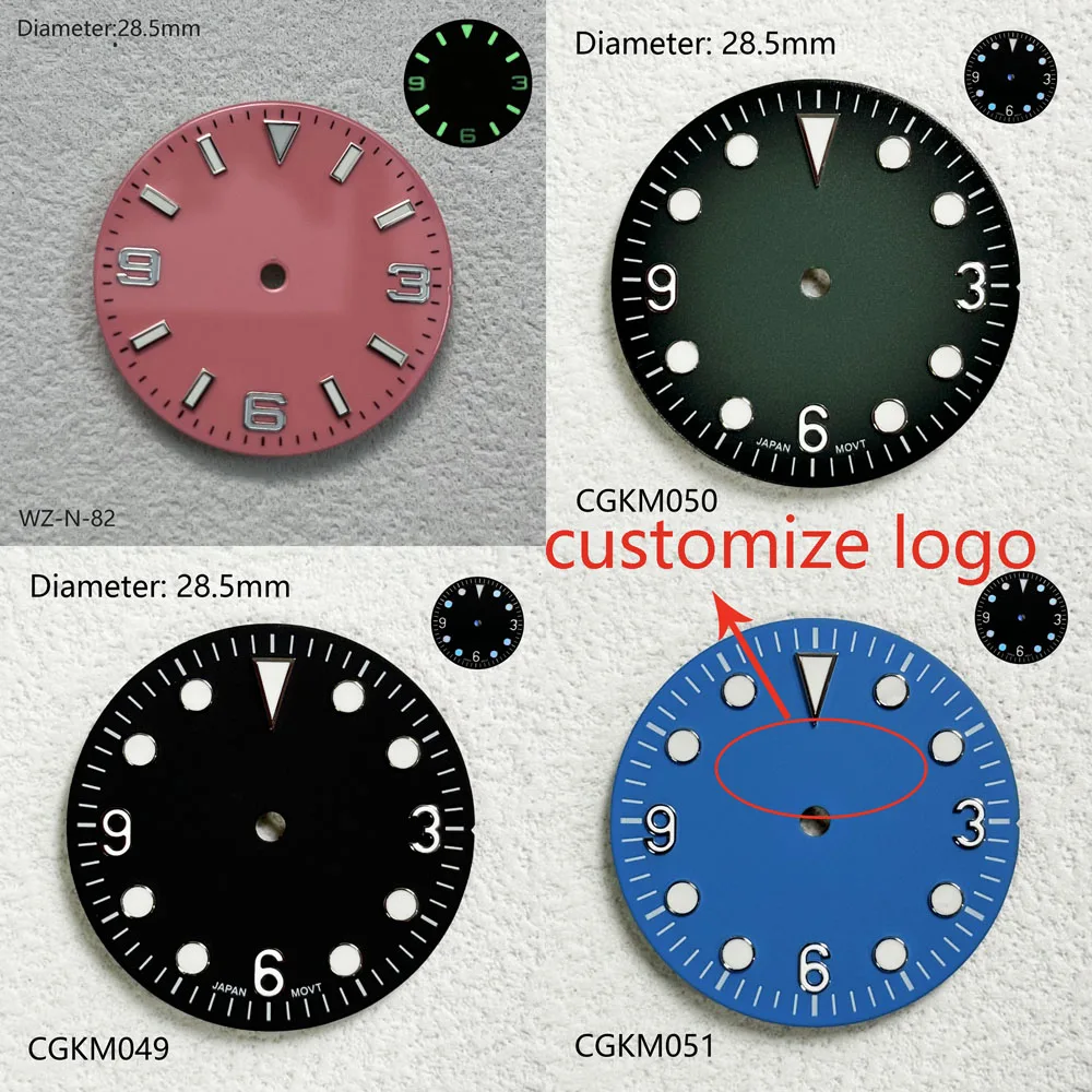 28.5 مللي متر NH35 قرص متدرج أزرق أخضر أرجواني لؤلؤي لـ NH35 ملحقات ساعة الحركة الأوتوماتيكية يمكن تخصيص الشعار