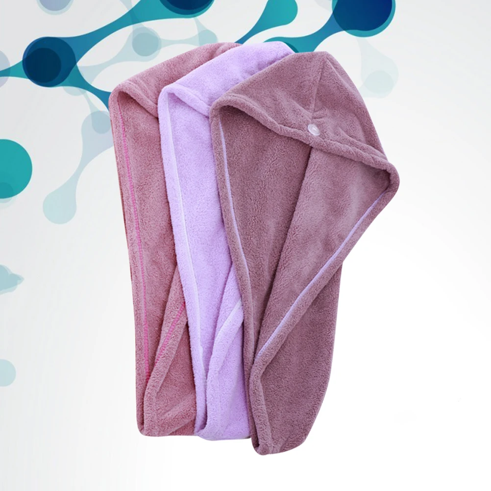 

3pcs Coral Fleece Dry Hair Hat Fast Drying Cap Shower Water Absorbent Thickened Bath Cap Hair Home Use Soft Durability