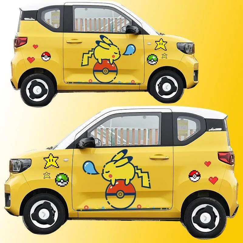 

2025 new cartoon Pikachu car with flower stickers on both sides, creative waterproof decorative stickers on the body Accessories