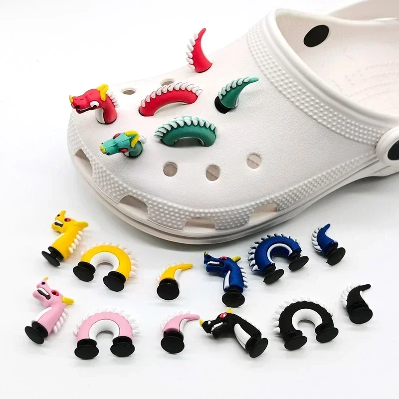 1Set Spoof Cartoon China Dragon PVC Hole Shoe Charms DIY Funny Shoe Accessories Fit Croc Snake Decorations Buckle Unisex Gift