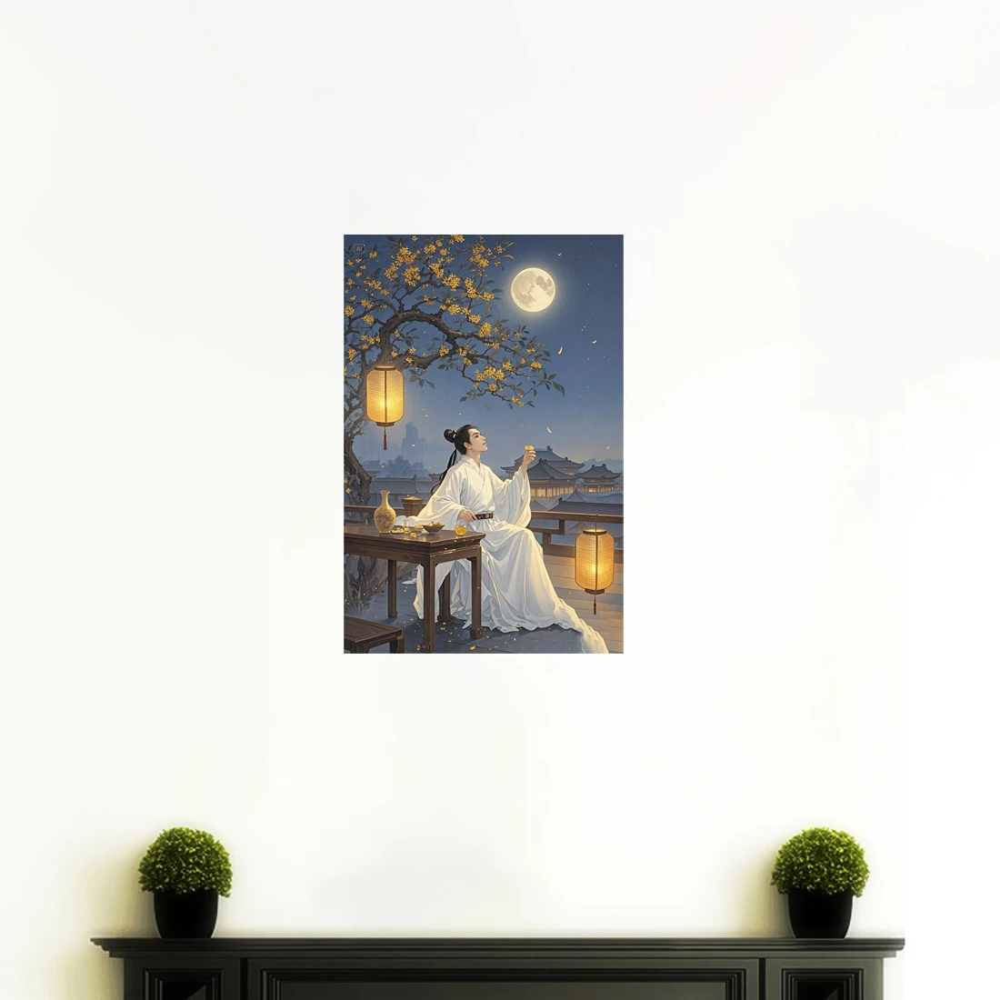 Three Ratels QHH42 Poet Li Bai drinks and admires the moon oriental art Wall stickers for home decoration