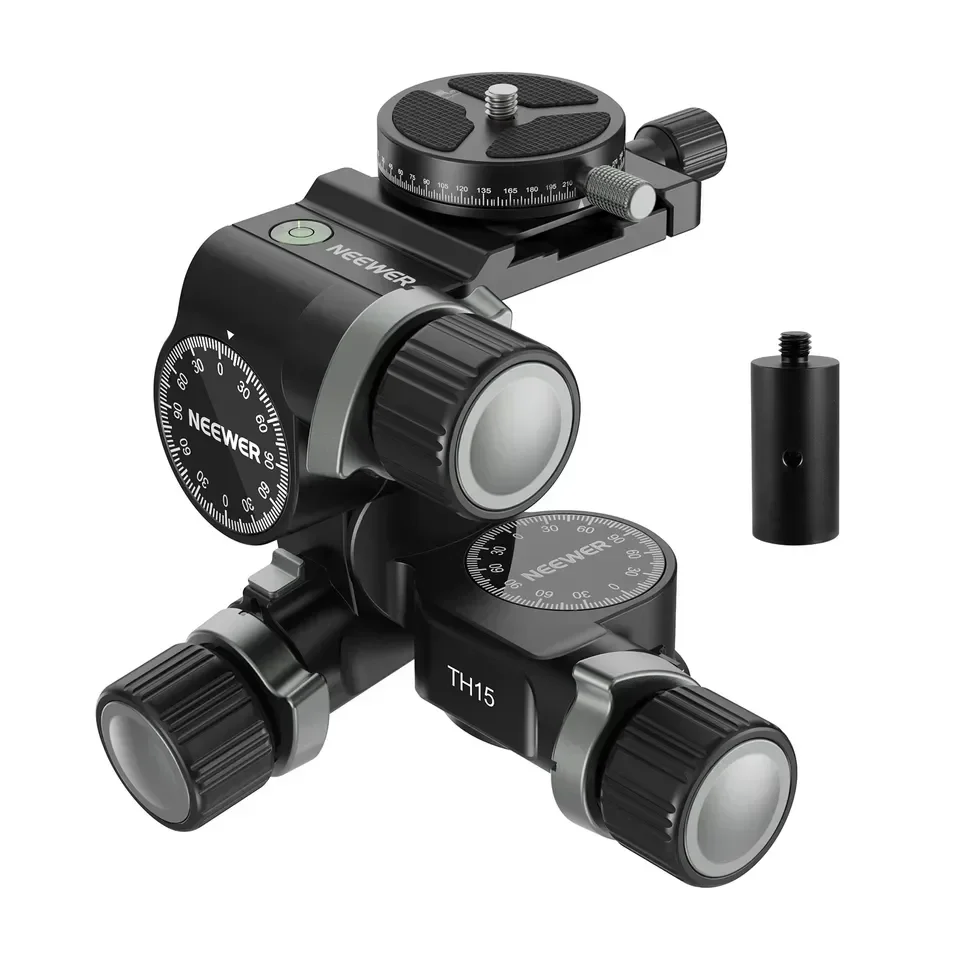 

2026 TH 15 Aluminum Alloy 3 for Axis Head 3 Way Geared Tripod 360° Panoramic Arca QR Plate Micro Adjustment for Mobile