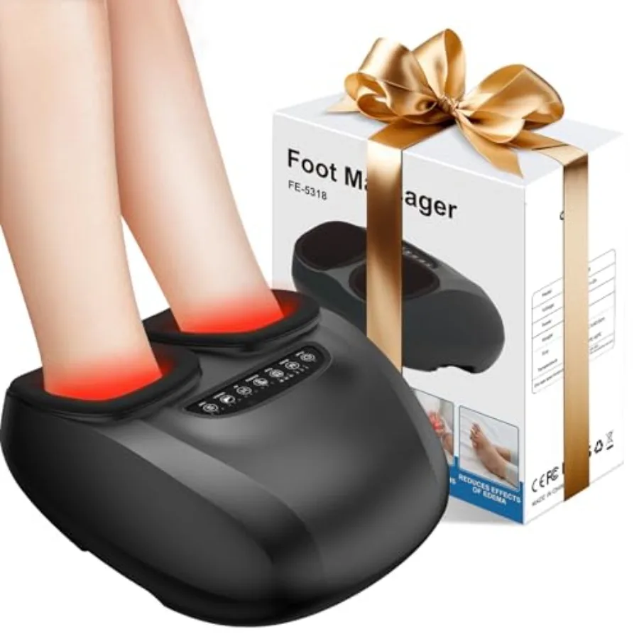 

Shiatsu foot massager for home and office use, black ABS plastic with heat, deep kneading, vibration and compression for muscle