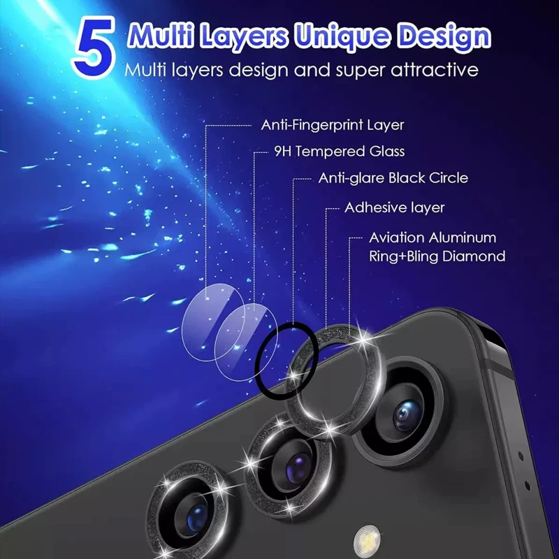 Glitter Sparkle Lens Protector For Samsung Galaxy Z Fold8 Ultra Flip8 Metal Alloy Ring Camera Glass Cover