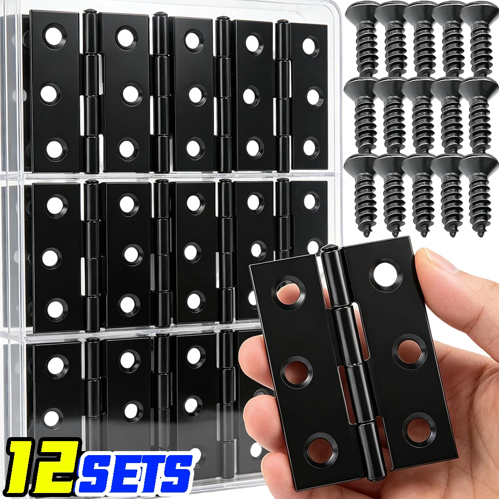 Butt Hinges with Screws Furniture Cabinet Drawer Door Wooden Box Fixing Brackets Mini Stainless Steel Black Flat Folding Hinge