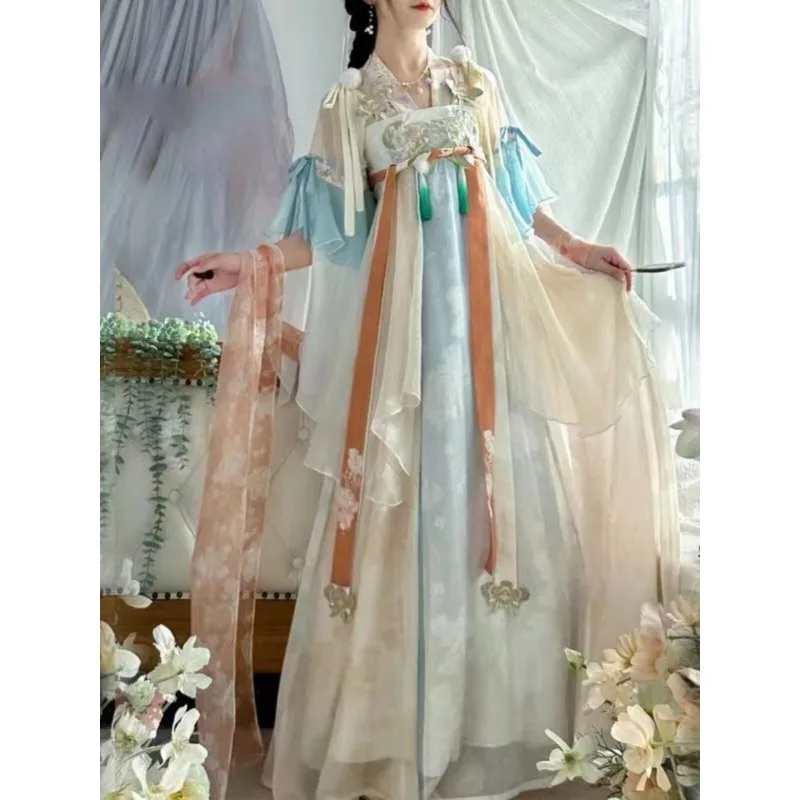 Tang Dynasty Han elements chest-length broken skirt embroidery printing spring and summer girlfriends ancient clothing