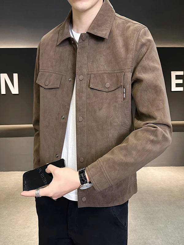 

Men's Suede Jaet Spring Autumn 2025 Trendy Brand High-End Feel Collared Top Haome American Sle Jaet Youth ular