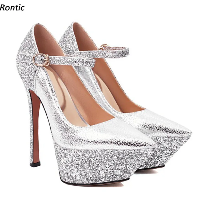 

Rontic/Новое поступление, женские весенние туфли-лодочки на платформе, туфли на шпильке с острым носком, красивые вечерние туфли серебристого и золотого цвета, размер США 3-10,5