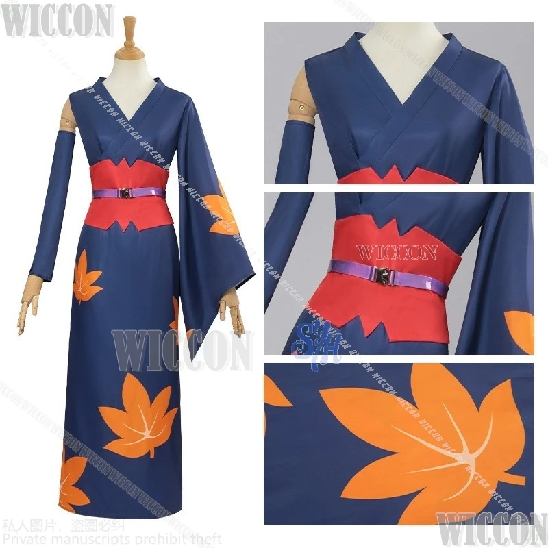 Tsukuyo تأثيري أنيمي كينتاما جيرسي مثير عالية الشق ثوب الكيمونو الياباني مابل ليف نمط فستان Kawaii هالوين كوميك كون لعب الأدوار