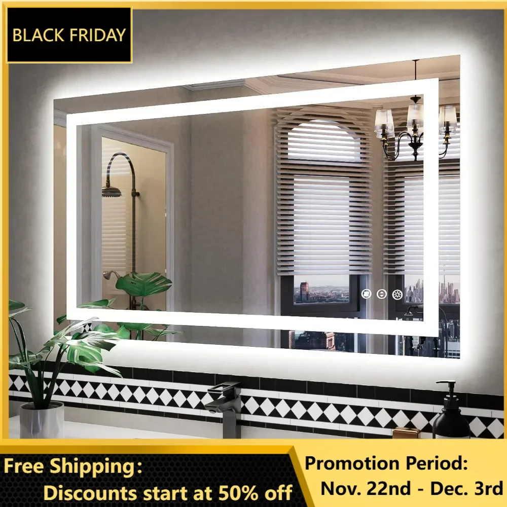 40''x24'' LED Light Mirror, Anti-Fog Vanity Mirror Dimmable Led Makeup Mirror with Memory Function Mirror Glass Shatter-Proof