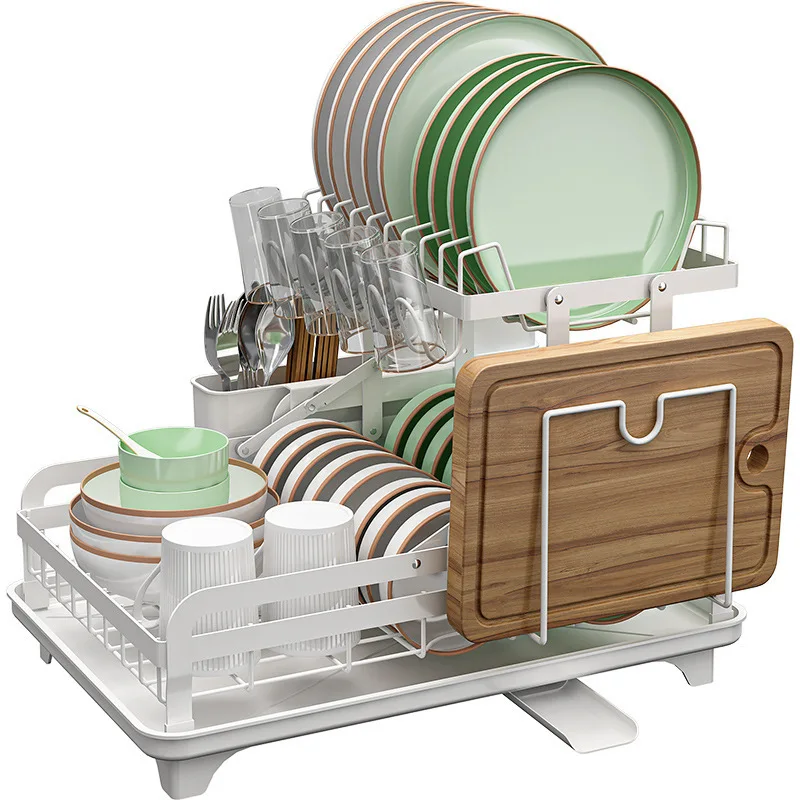 

Kitchen Installation-free Integrated Drain Bowl Rack Foldable Household Countertop Double-layer Multifunctional Dish Rack