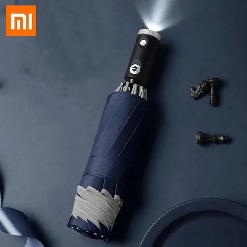 

Автоматический зонт Xiaomi со светоотражающей полосой, светодиодный Зонт с фонариком заднего хода, складной, перевернутый, 10 ребер, ветрозащитные Зонты