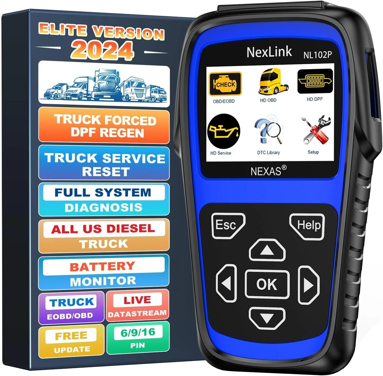 

NEXAS NL102P Diesel Heavy Duty Truck Car Diagnostic Scanner D.PF Regen Oil Reset Code Reader For Volvo DAF Iveco Diesel Scanner