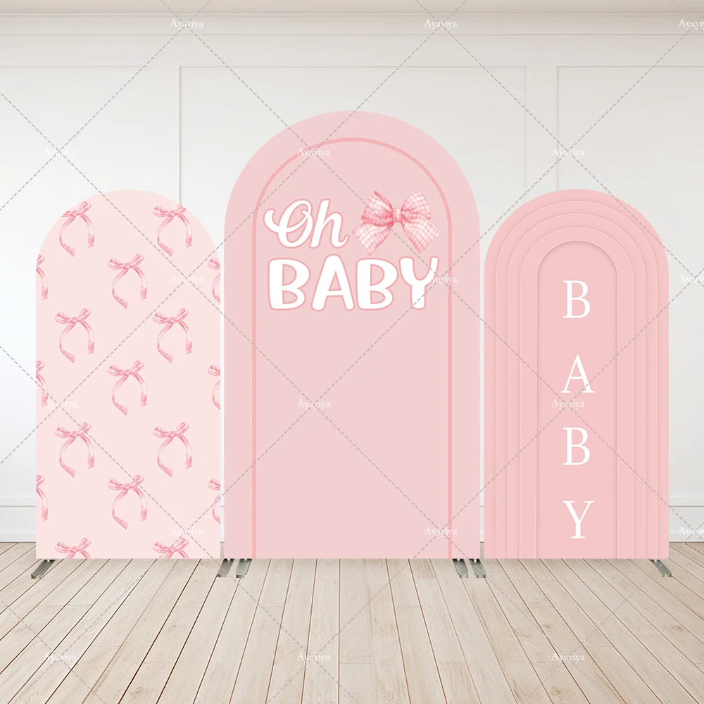

2-Sided Pink Stripes Bows Girls Birthday Party Coquette Baby Shower Covers Chiara Arch Wall Backdrops Background Decor