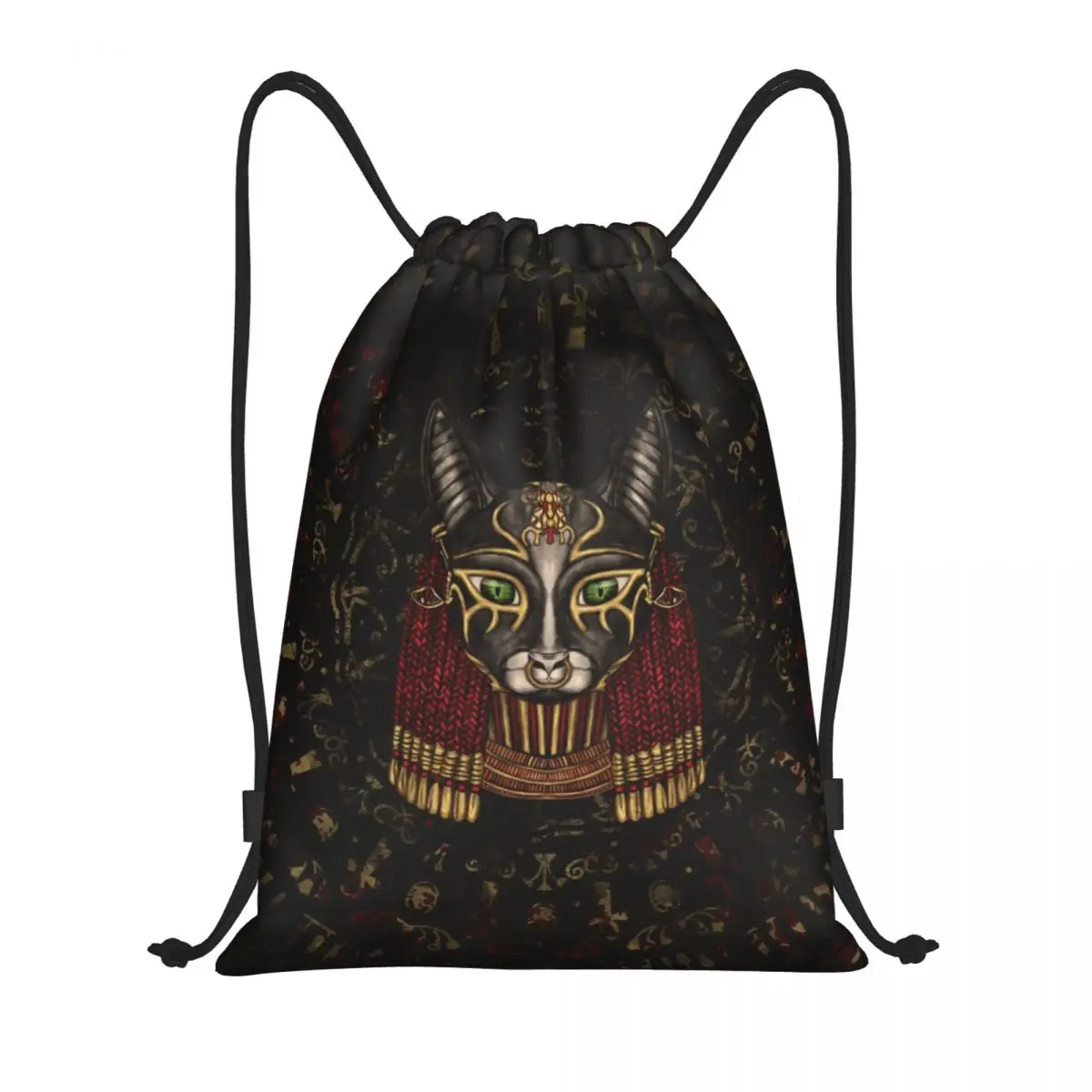 Custom Bastet Egyptian Goddess Drawstring Bags Women Men Lightweight Hieroglyphs Sports Gym Storage Backpack