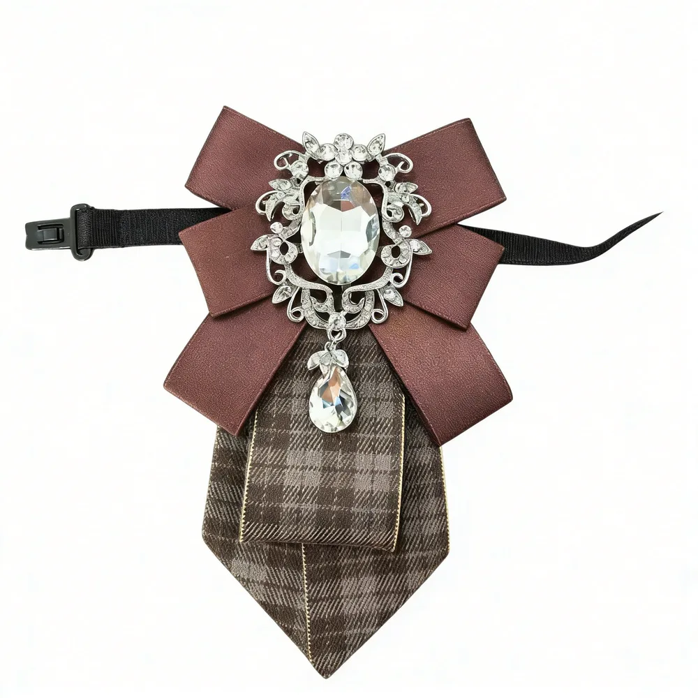 Rhinestone Fabric Bow Tie for Women and Men Shirt Decoration British Style Student Uniform Collar Pins Vintage Accessory