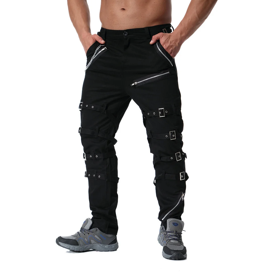 

2024 Metal Decoration Zippers Cargo Pants Men Hip Hop Jogger High Street Sweatpants Male