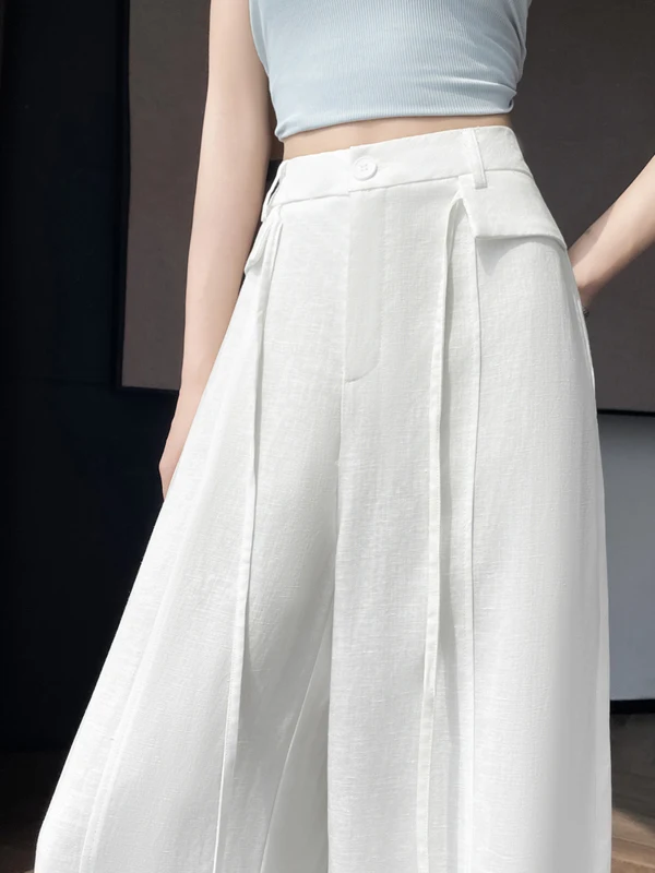

Women's High Waist Casual Wide Leg Pants Summer 2026 Loose Fit Versatile Ice Silk Floor-Length Trousers Comfortable Leisure