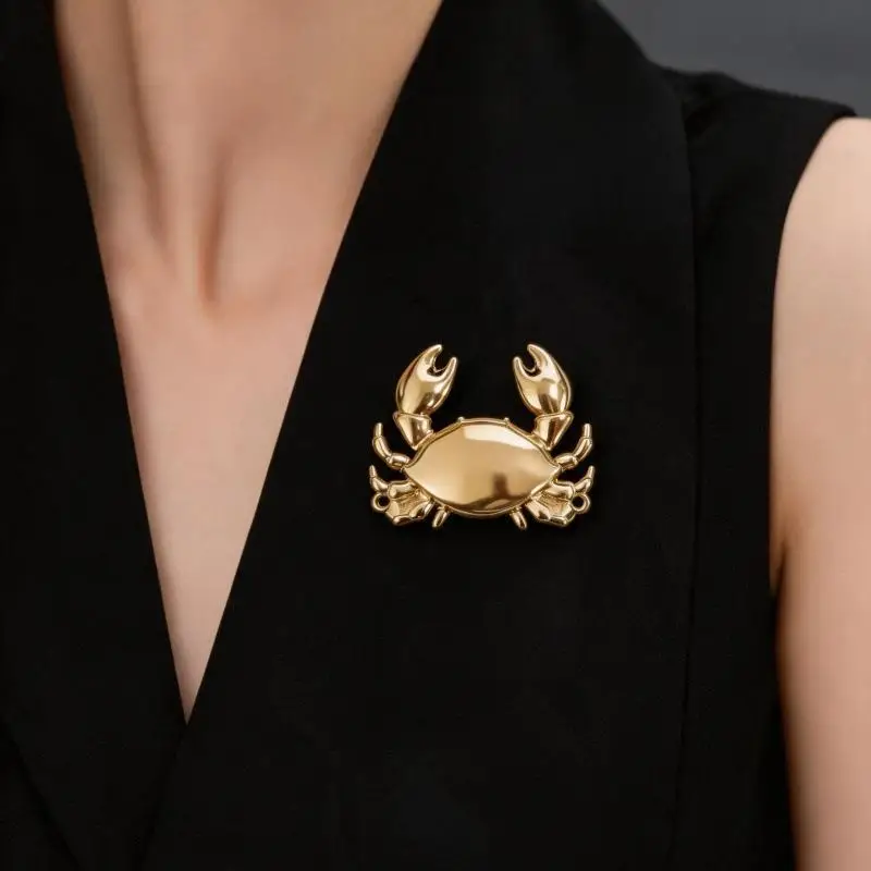 Retro Water Animal Crab Metal Brooch Ocean Style Lapel Pin Premium 1Pcs Decor for Party Costume Backpack Daily Wear Accessory