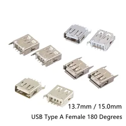 10 Pieces USB Type A Female Socket 180 Degrees Vertical 4pins USB Interface AF 13.7mm / 15.0mm