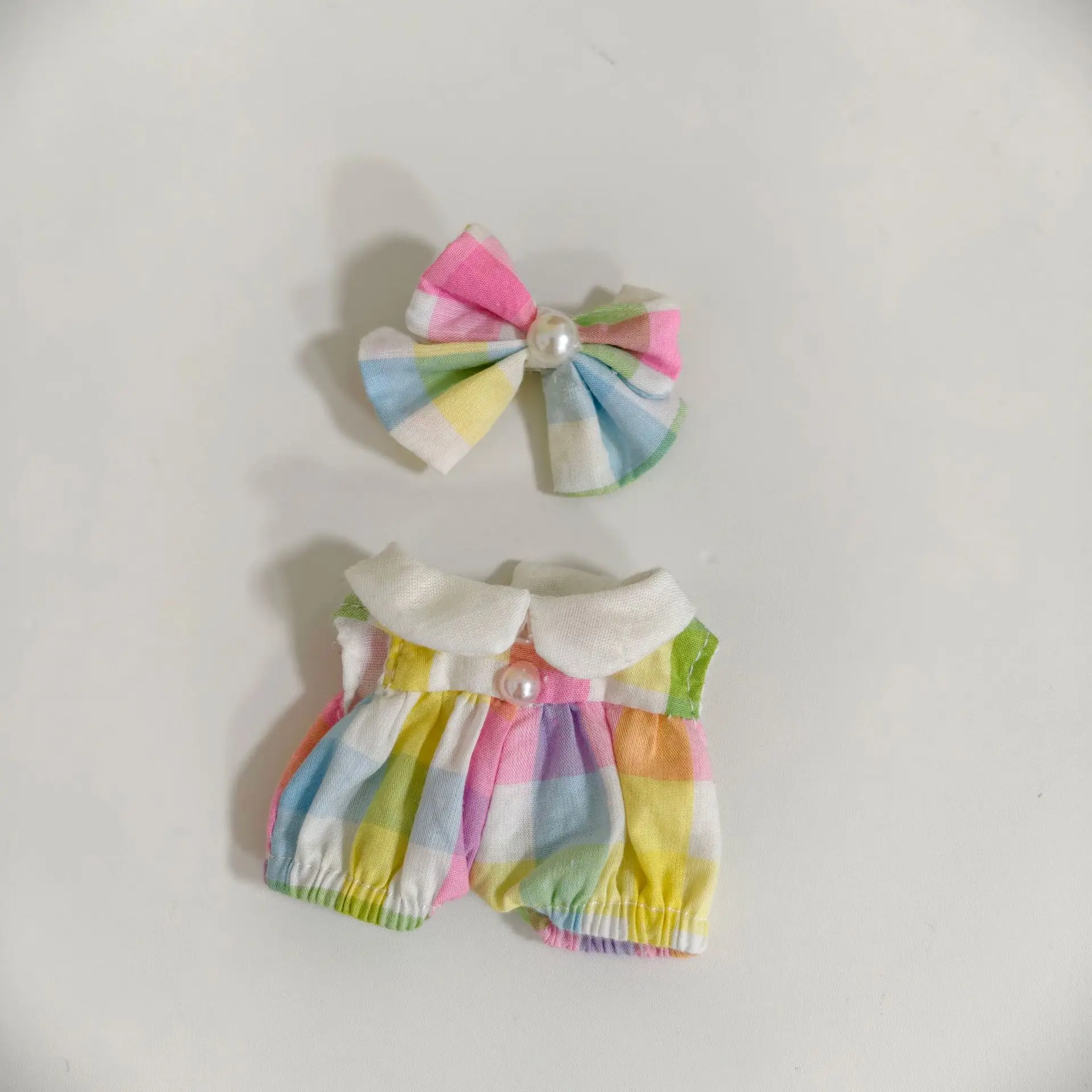 

For 10cm 4th Gen Mini Labubu Heart Code Colorful Plaid Jumpsuit Set 10cm Mini Labubu 4.0 Doll Clothes