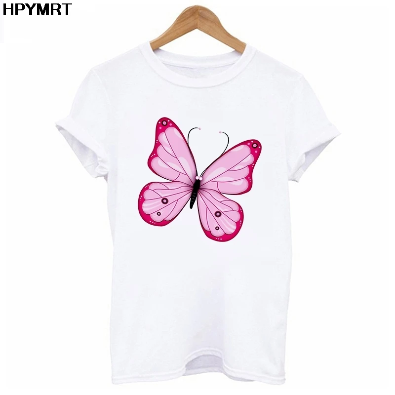 Summer T Shirt Women Beautiful butterfly Print Short Sleeve Casual Loose White O-neck T-Shirt For Girls Students Lady Tops Tees