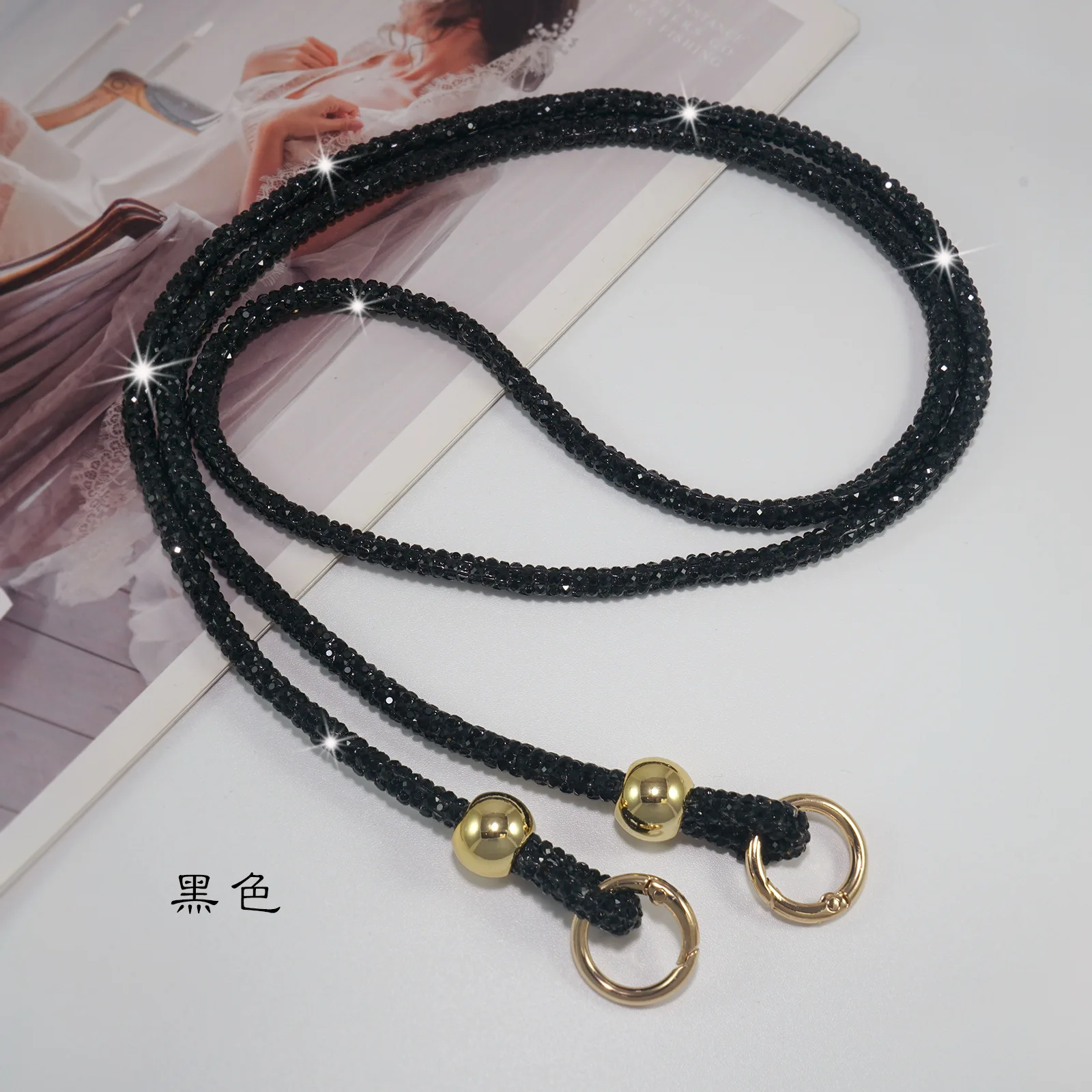 

Fashionable Round Bead Full Diamond Mobile Phone Lanyard, Bag Long Style Colorful Crossbody Chain, Luxurious Women's Style