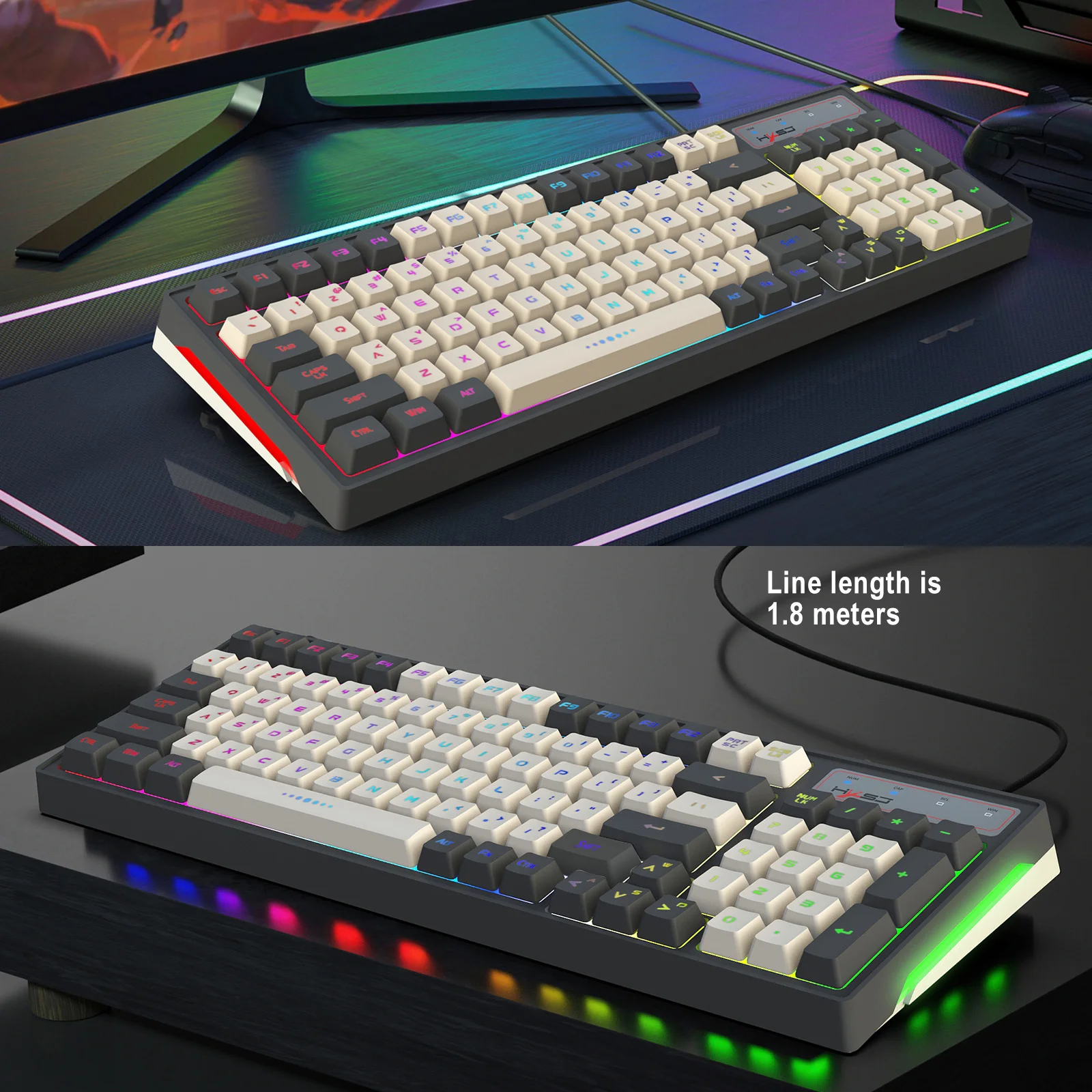 Hot sale hxsj V600 96-key Gaming Keyboard RGB backlit ergonomic ABS Keycaps USB wired keyboards for computer laptop home game