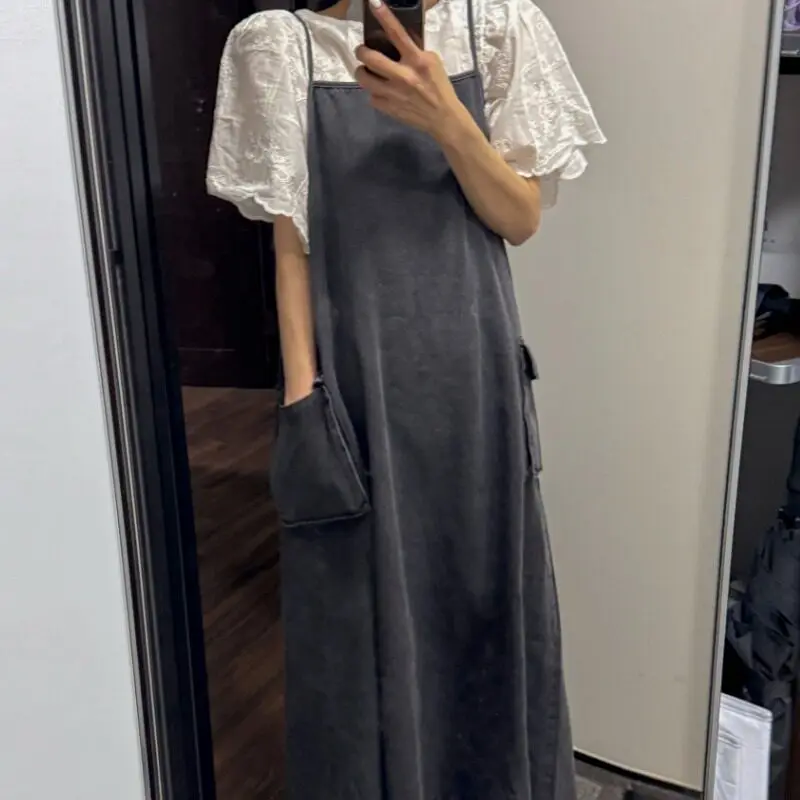 

Женское повседневное хлопковое джинсовое платье East Gate с большими карманами, удобное, дышащее, свободного кроя, весна-лето, модное платье