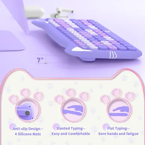 3060i 84-की प्यारा ब्लूटूथ कीबोर्ड, रंगीन गोल कीकैप/कावई बिल्ली के कान डिज़ाइन वाला पोर्टेबल पतला वायरलेस कीबोर्ड 8 best sales कवाई गेमिंग - №6