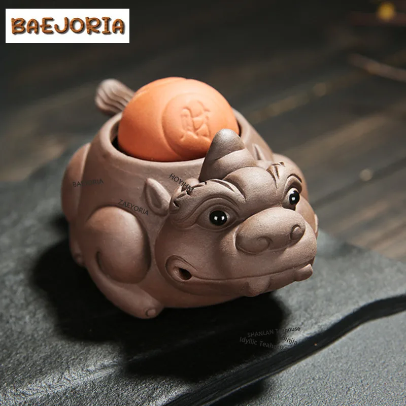 BAEJORIA Purple Clay Water-spraying Pi Xiu Tea Pet Handmade Fish Tank Landscaping Tea Figurine Play Toys Tea Statue Ornaments