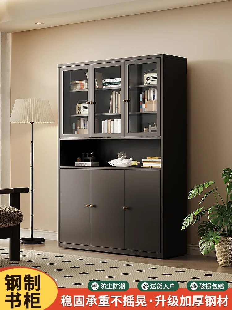 خزانة كتب من الحديد المطاوع مع باب خزانة غبار، خزانة أرضية غرفة المعيشة المنزلية، علبة عرض زجاجية، خزانة ملفات الدراسة