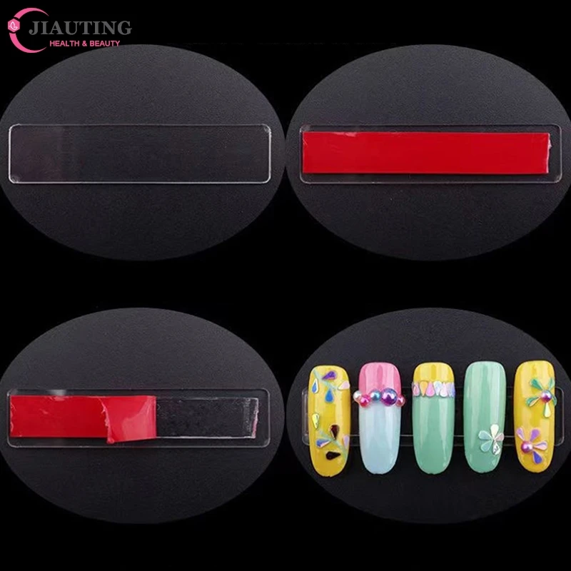 50pcs/pack Transparent Nail Stand Press On Nails Packaging Fake Nails Display Stand Double Sided Tape For Salon Nail Decorations