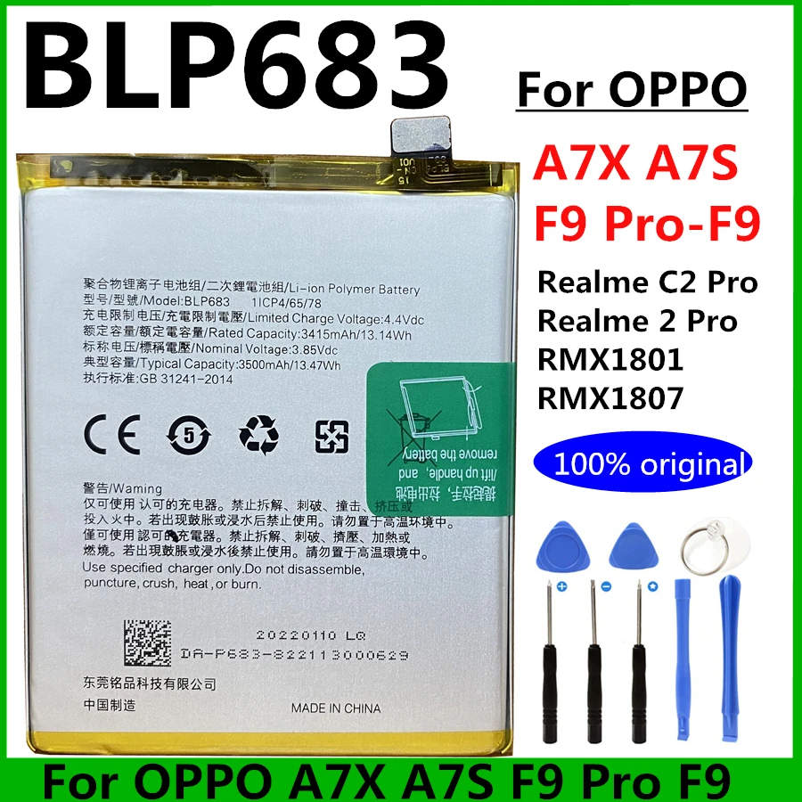 Phone Battery for Oppo Reno Ace 2 4 Realme C2 X Q X2 XT A7X X50 X3 X7 6S 6i 3 5 6 Pro BLP723 BLP747 BLP783 BLP721 BLP755 BLP799