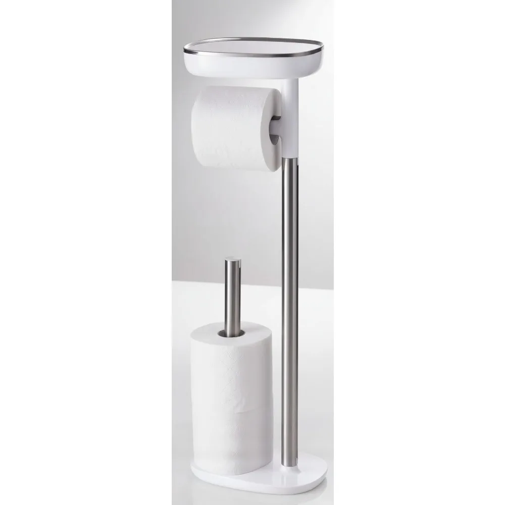 

Stainless Steel Toilet Paper Holder Stand with Shelf & Drawer, Spare Roll Storage for Bathroom Organization